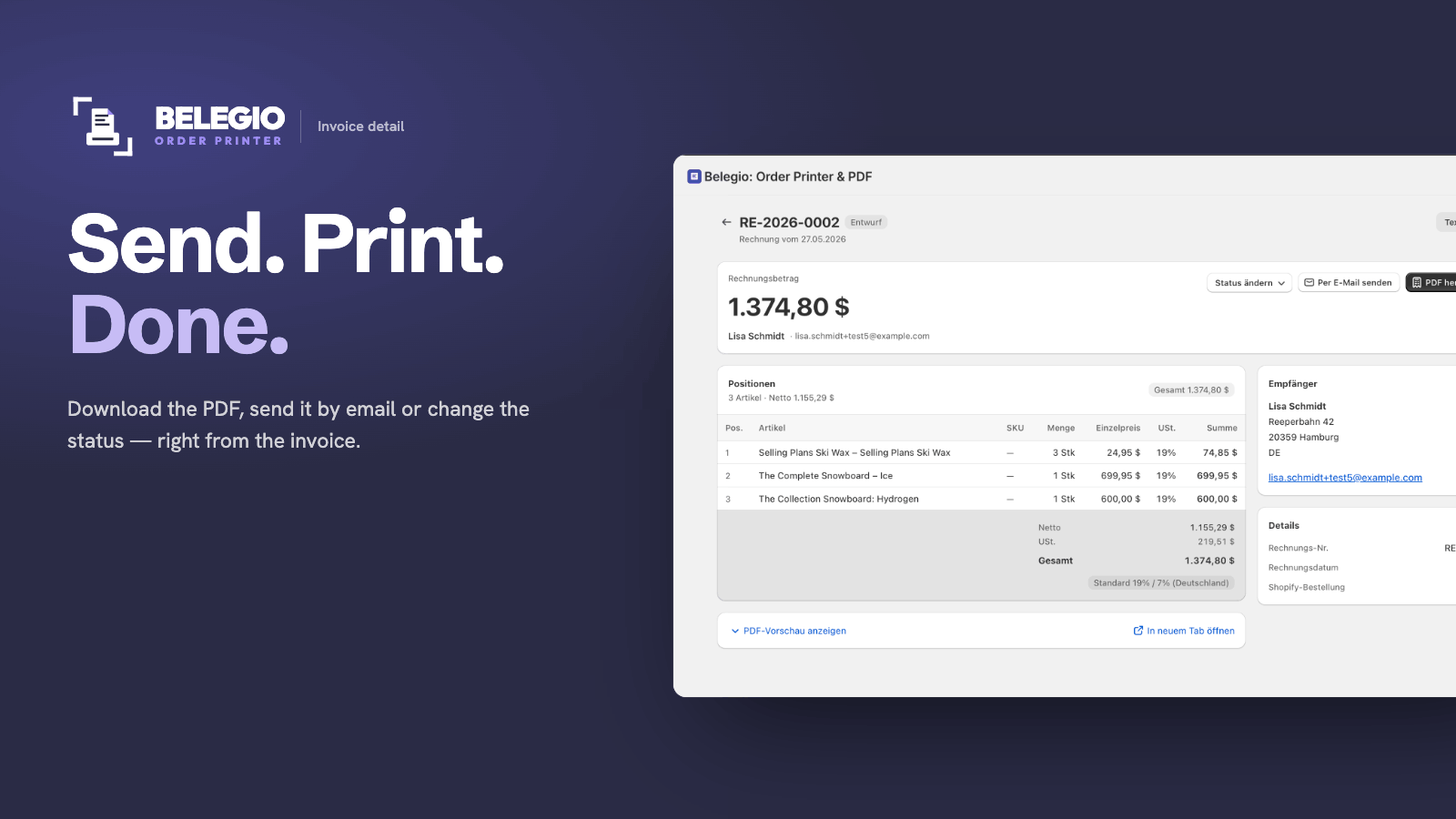 Send, print, done — right from the invoice