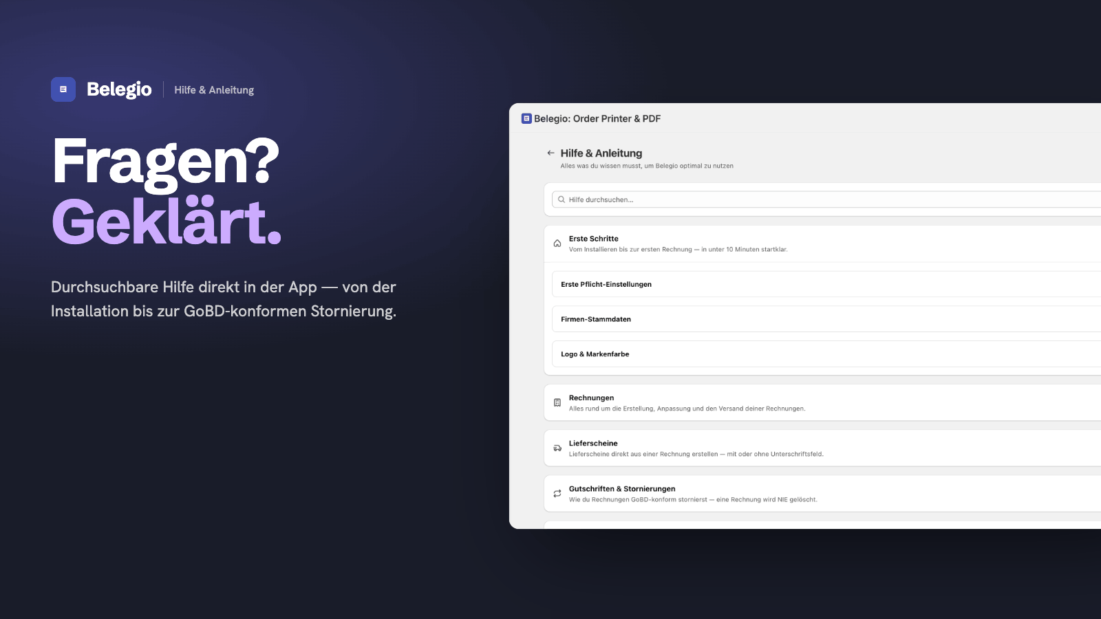 In-App Hilfe & Anleitung