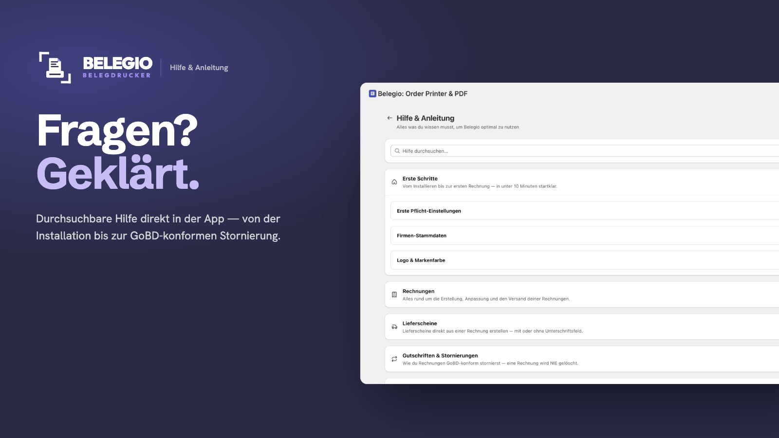 In-App Hilfe & Anleitung
